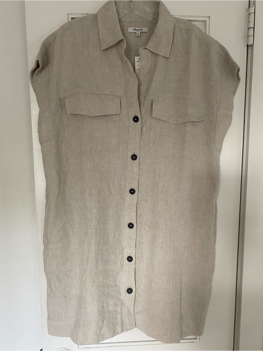 Madewell Beige Linen Utility Shirt Dress